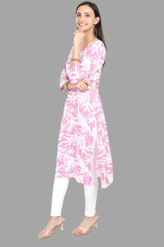 Abhijeet Enterprises Floral Print Cotton Rayon Straight Kurta