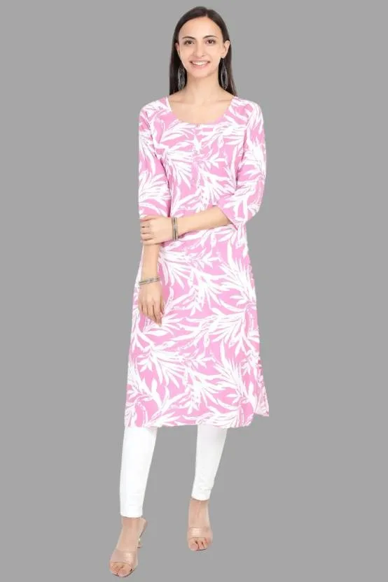 Abhijeet Enterprises Floral Print Cotton Rayon Straight Kurta