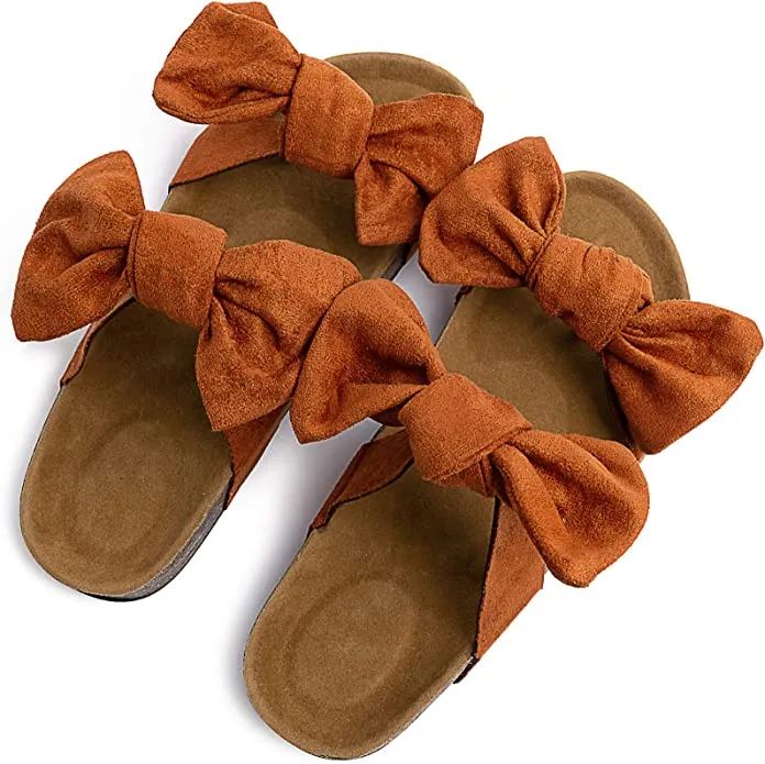 Black Knot Suede Leather Soft Cork Slip On Sandals
