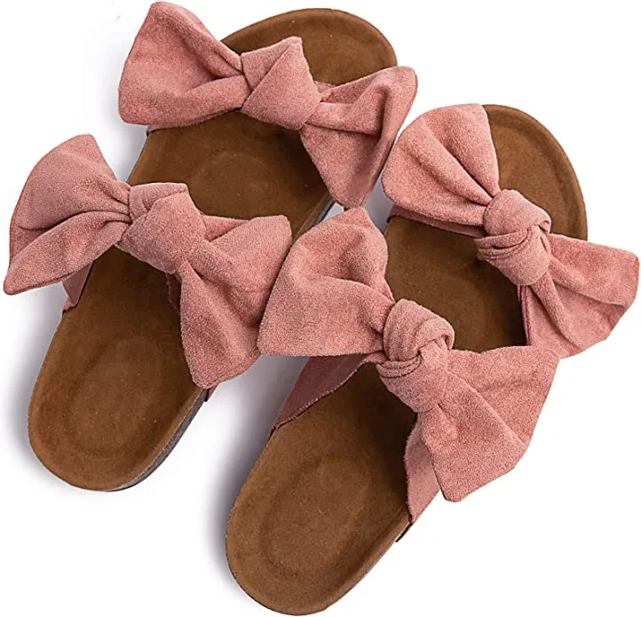 Black Knot Suede Leather Soft Cork Slip On Sandals