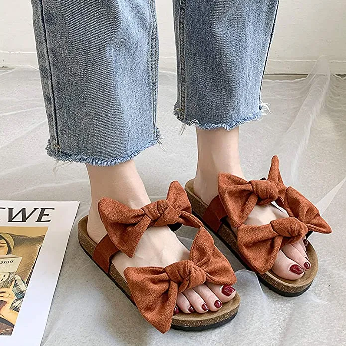 Black Knot Suede Leather Soft Cork Slip On Sandals