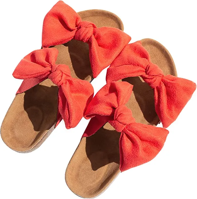 Black Knot Suede Leather Soft Cork Slip On Sandals