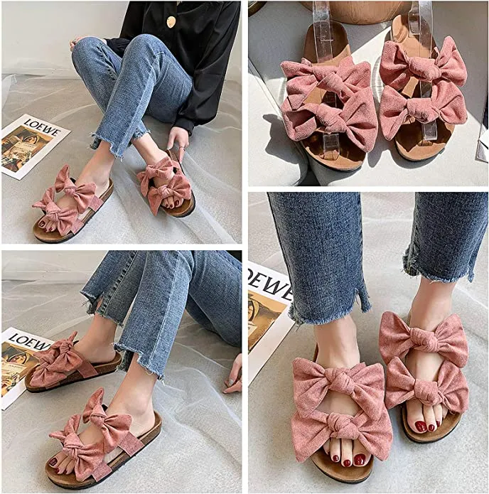 Black Knot Suede Leather Soft Cork Slip On Sandals
