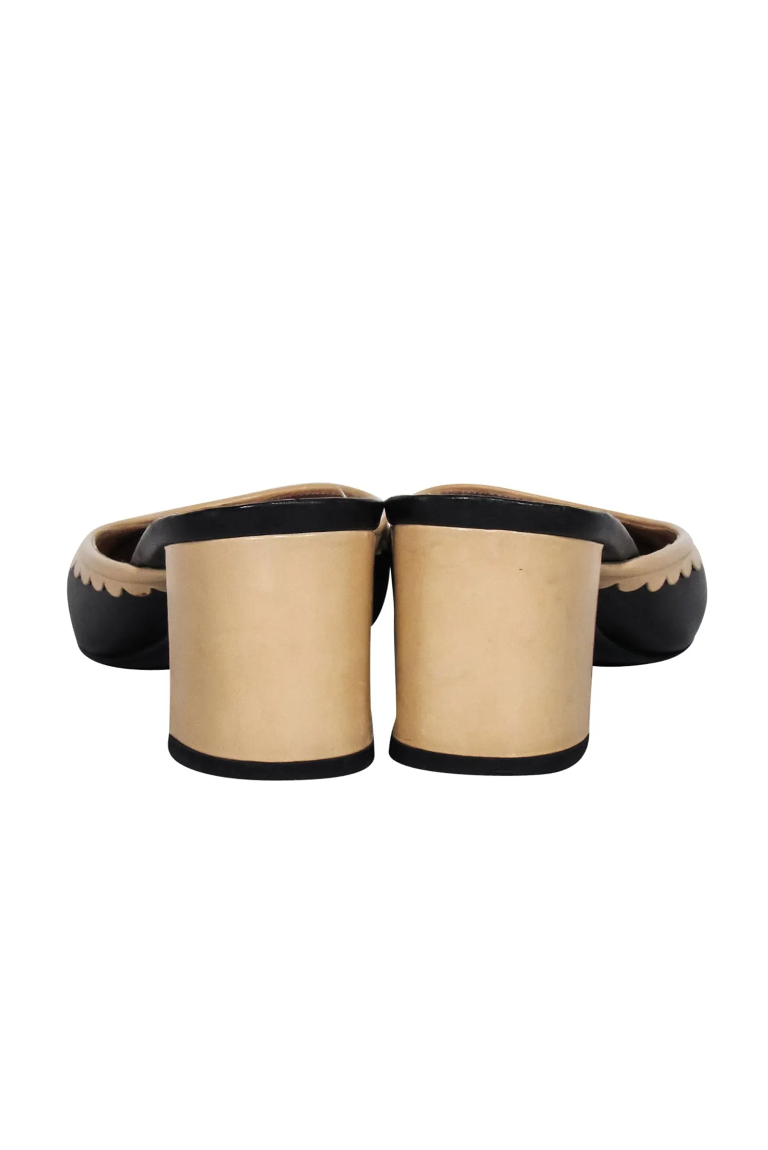 Chanel - Beige & Black Leather Mule Pumps Sz 8