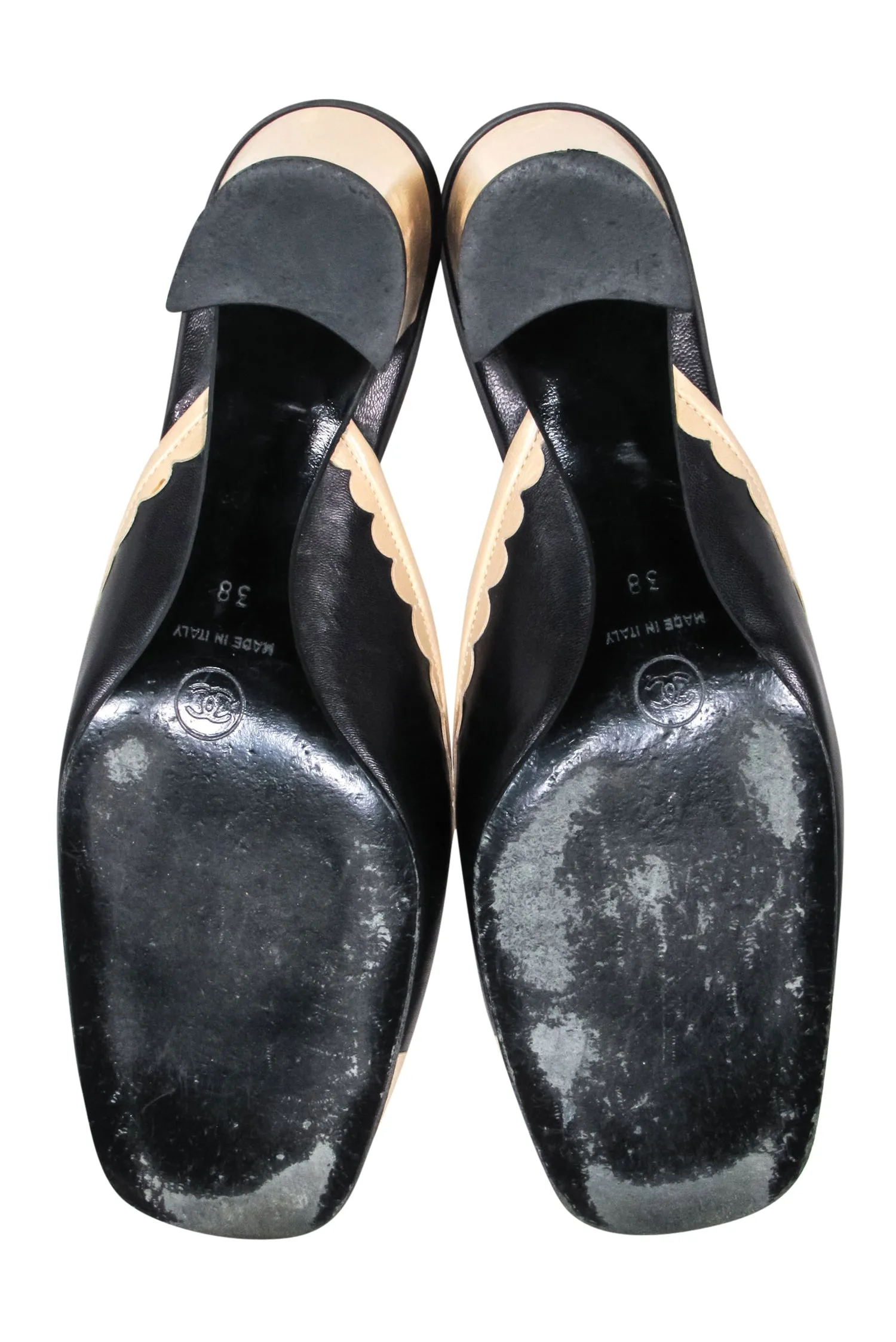Chanel - Beige & Black Leather Mule Pumps Sz 8