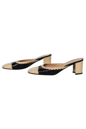 Chanel - Beige & Black Leather Mule Pumps Sz 8