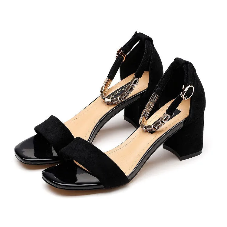 Chunky Short Heel Open-toe Ankle Wrap Sandals