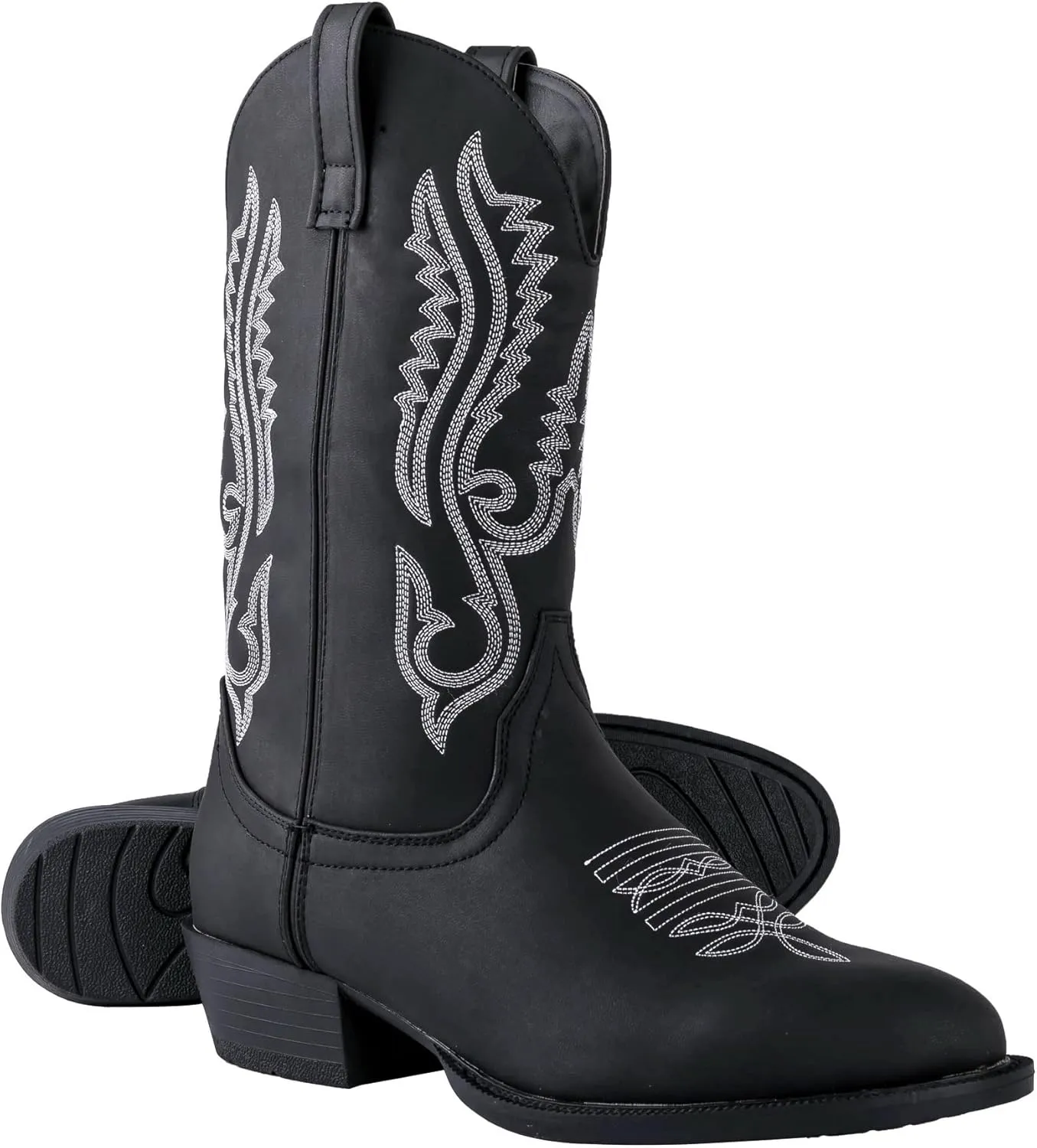 Classic Cowboy Boots for Men - Footwear with Traditional Round Toe Men's Western Boots with Embroidery - Outdoor Water Repellent Durable Boots