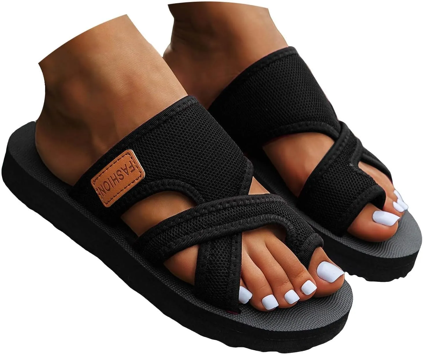 Comfy Orthopedic Sandals for Women Flip Flops Split Toe Stylish Hollow Mesh Slide Sandals with Arch Support Comfortable Beach Sandals