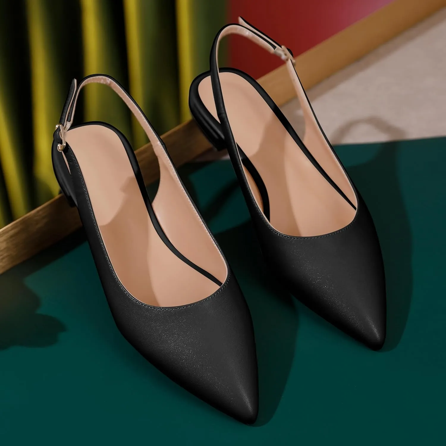 Esvowido Women's Flats Shoes Slingback with Buckle Pointed Toe Ankle Straps Low Heels Elegant Comfort Sexy Fashion Sandals