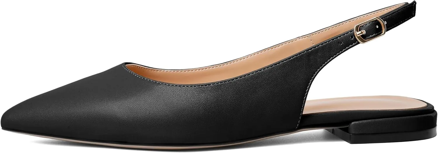 Esvowido Women's Flats Shoes Slingback with Buckle Pointed Toe Ankle Straps Low Heels Elegant Comfort Sexy Fashion Sandals