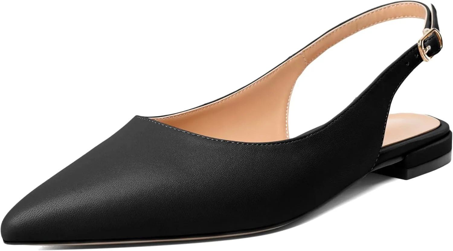 Esvowido Women's Flats Shoes Slingback with Buckle Pointed Toe Ankle Straps Low Heels Elegant Comfort Sexy Fashion Sandals