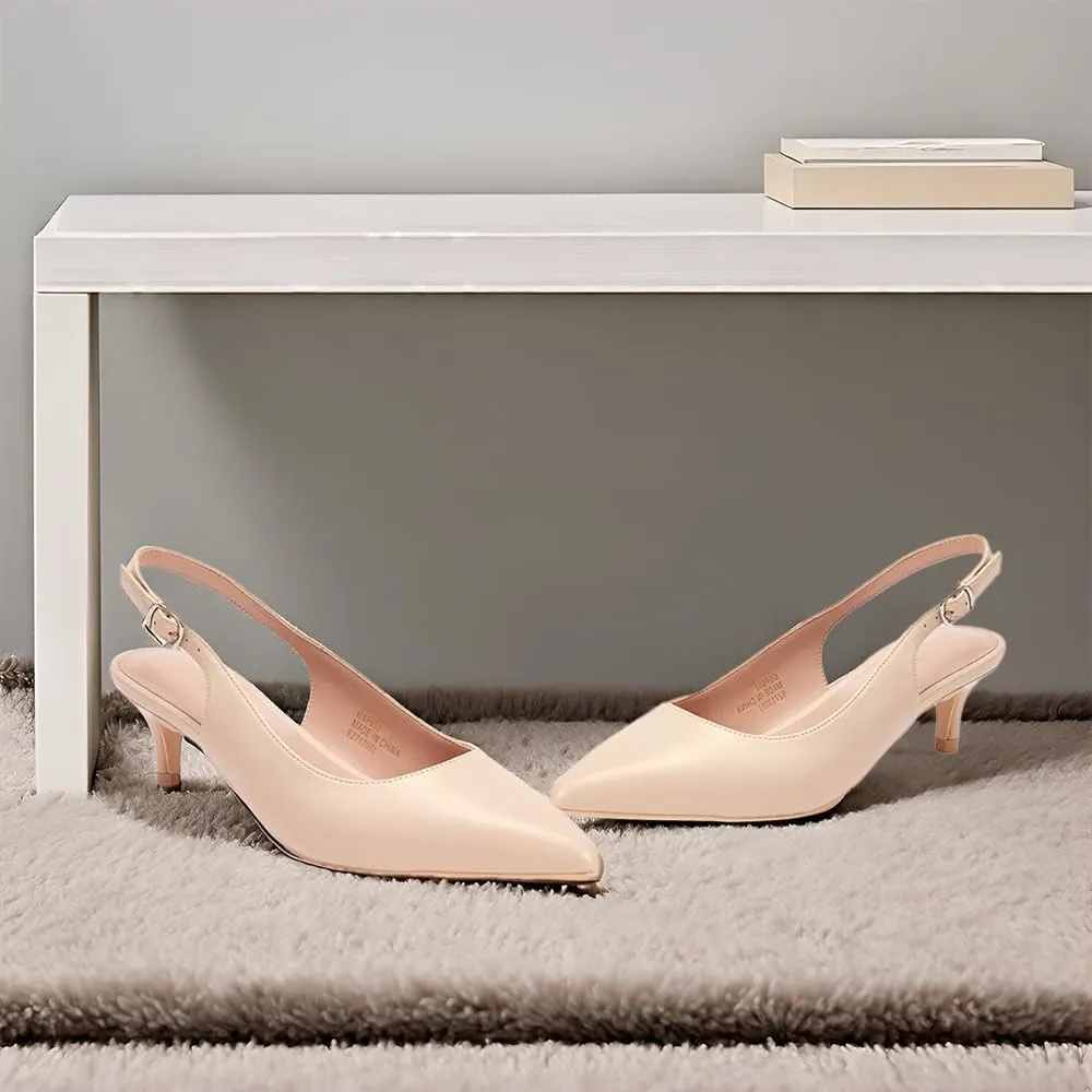 GENSHUO Low Kitten Heels Women's Slingback Dressy Pumps Pointed Closed Toe Ankle Strap Elegant Wedding Pumps Formal Comfortable Shoes