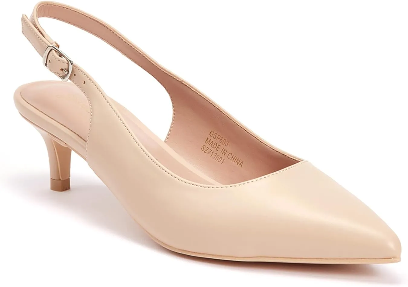 GENSHUO Low Kitten Heels Women's Slingback Dressy Pumps Pointed Closed Toe Ankle Strap Elegant Wedding Pumps Formal Comfortable Shoes