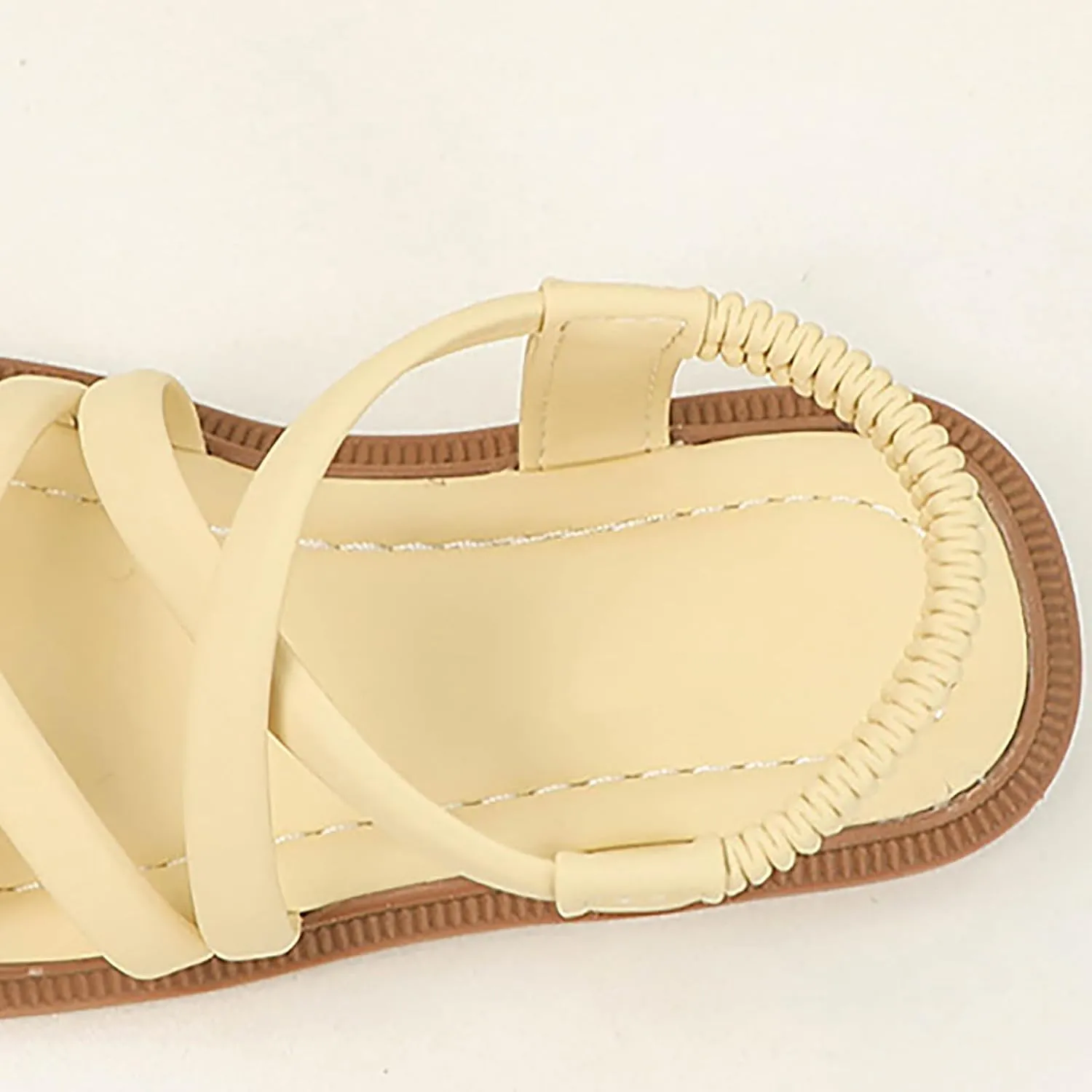 Girls Soft Sandals Gladiator Open Toe Elastic Soft Bottom Solid Color Roman Beach Anti-Slip Slipper Flat