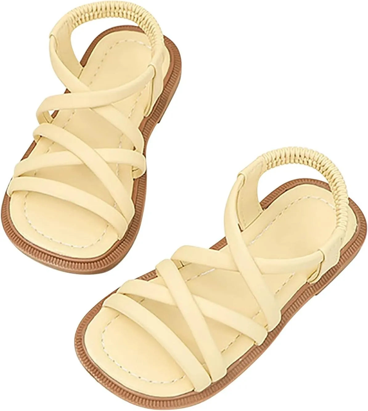 Girls Soft Sandals Gladiator Open Toe Elastic Soft Bottom Solid Color Roman Beach Anti-Slip Slipper Flat