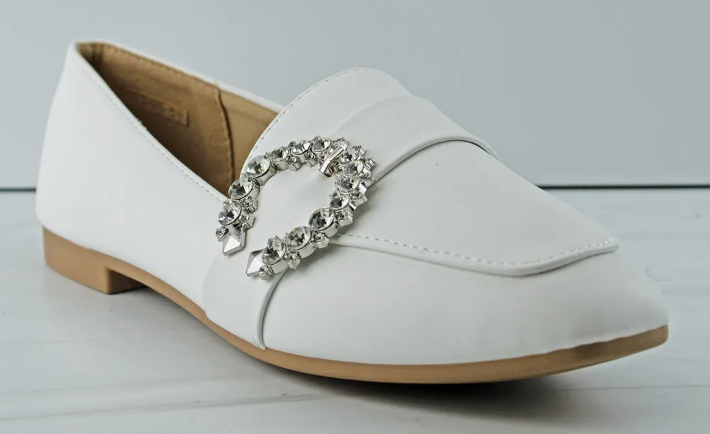 Harriet 25 Women's Round Toe Silver Jewel Embellished Flats