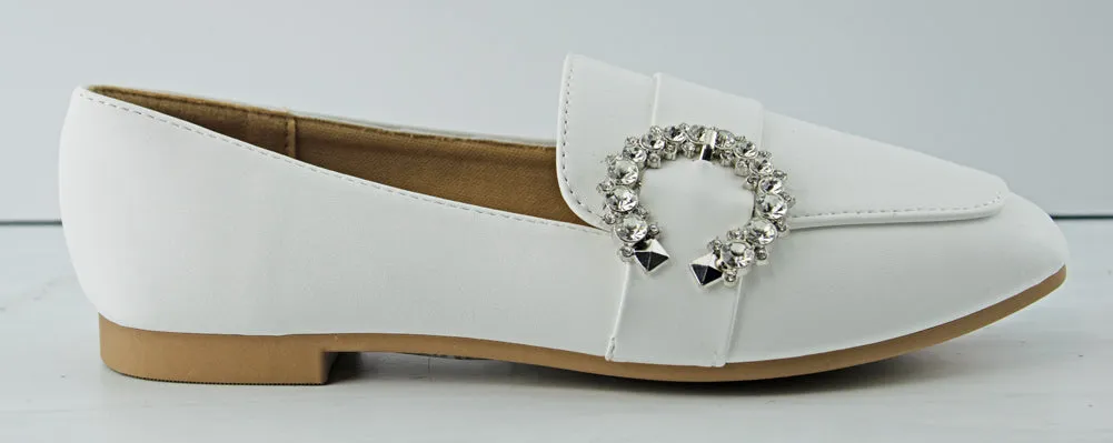 Harriet 25 Women's Round Toe Silver Jewel Embellished Flats