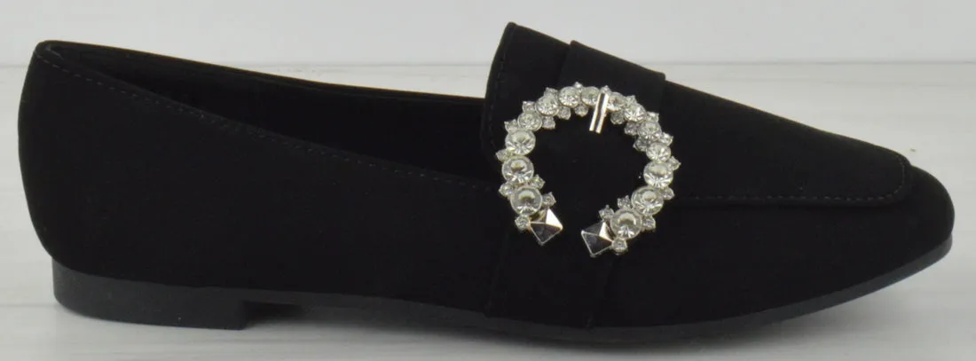 Harriet 25 Women's Round Toe Silver Jewel Embellished Flats