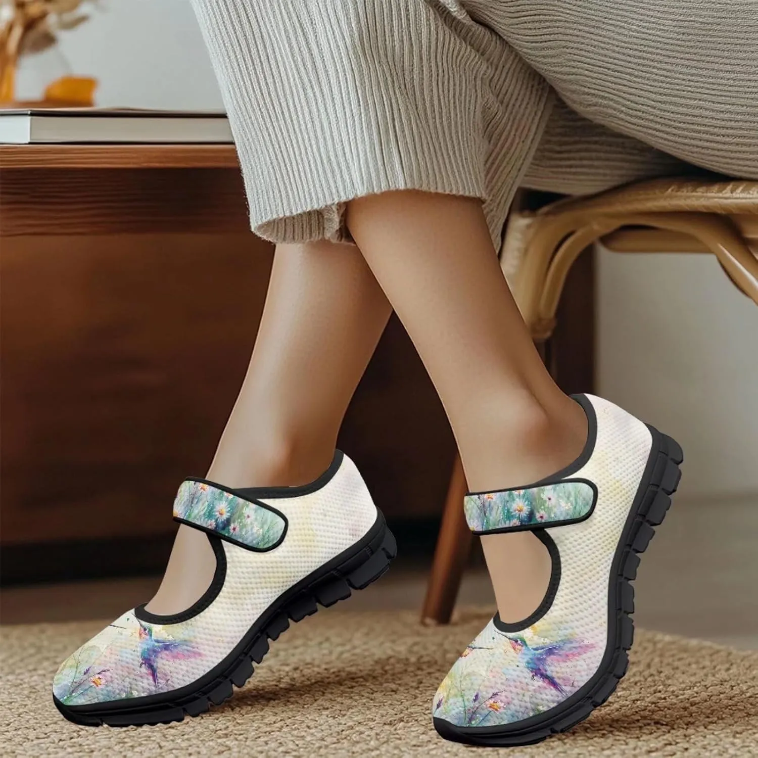 Jeiento Cute Hummingbirds Flats for Women Round Toe Ballet Flats Shoes Dressy Flats for Women
