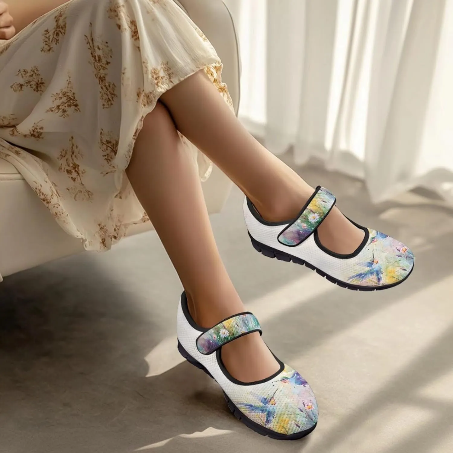 Jeiento Cute Hummingbirds Flats for Women Round Toe Ballet Flats Shoes Dressy Flats for Women