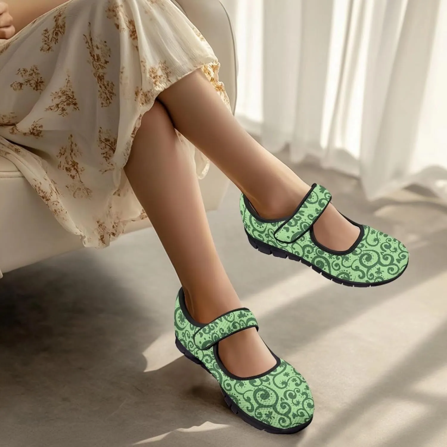 Jeiento St Patrick's Day Mesh Flats for Women Round Toe Ballet Flats Mary Jane Flats
