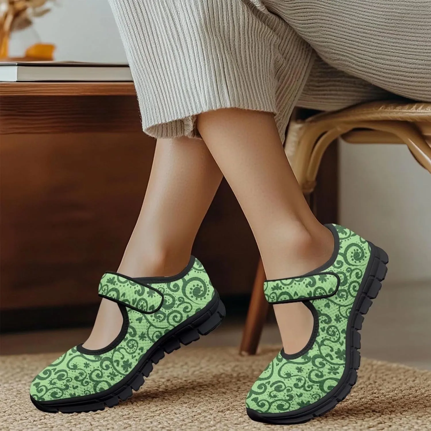 Jeiento St Patrick's Day Mesh Flats for Women Round Toe Ballet Flats Mary Jane Flats