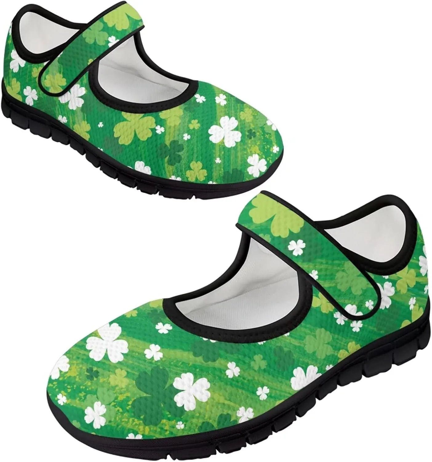 Jeiento St Patrick's Day Mesh Flats for Women Round Toe Ballet Flats Mary Jane Flats