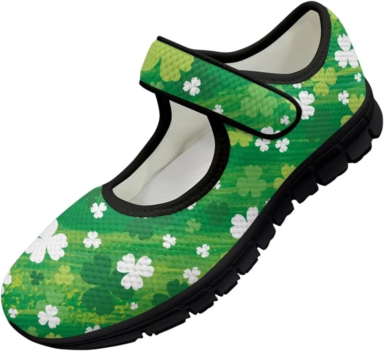 Jeiento St Patrick's Day Mesh Flats for Women Round Toe Ballet Flats Mary Jane Flats