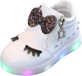 Kids Baby Girls Shoes Sneakers Crystal LED Light Up Luminous Bowknot Sneakers Winter Warmfor Boots 1-6 T