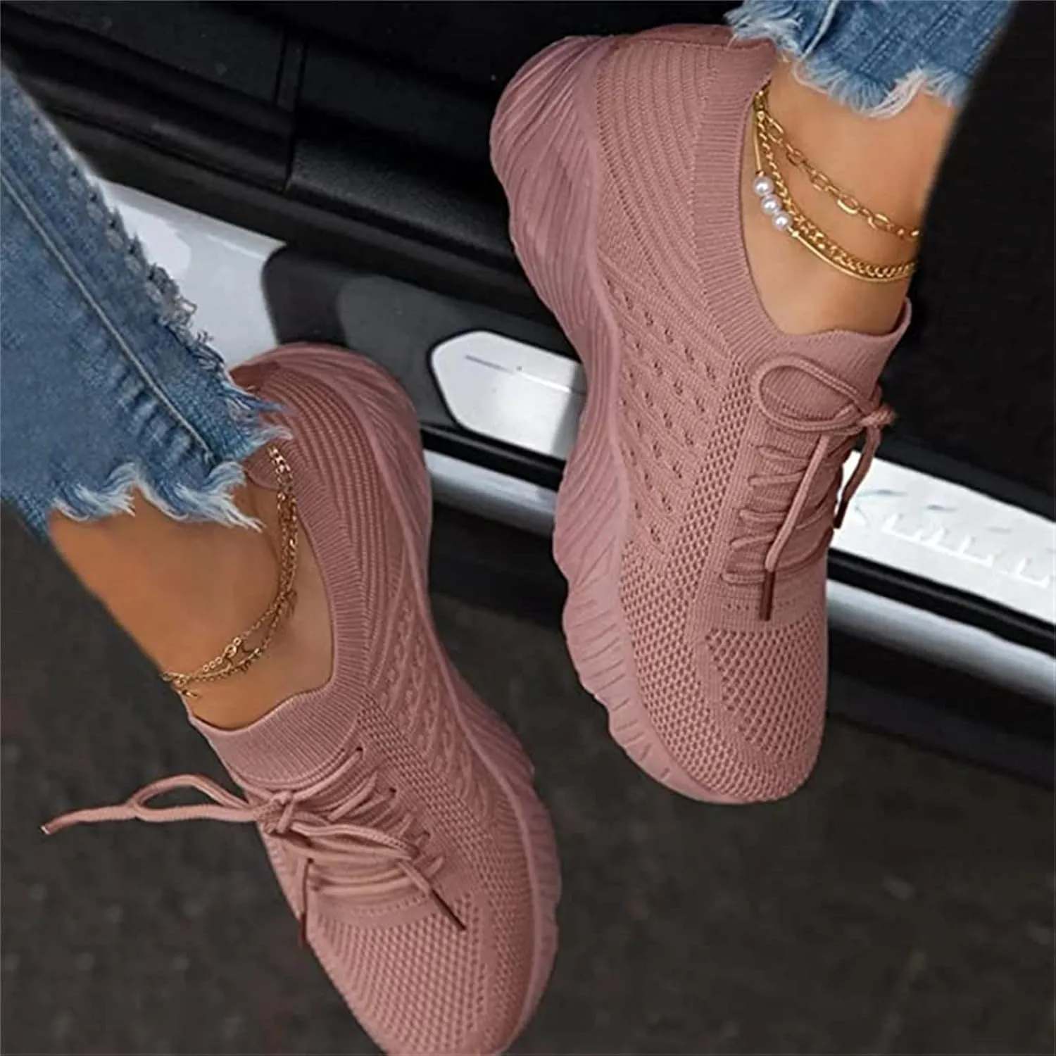 Lausiuoe Slip On Sneakers Women Wide Width Walking Tennis Shoes Running Casual Comfortable Mesh Athletic Gym Sock Shoes