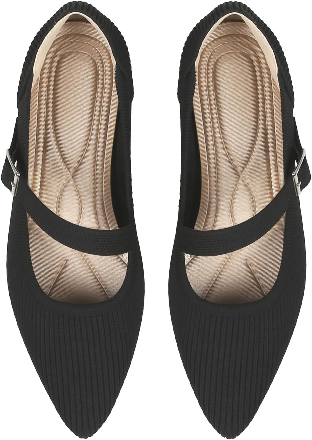 Mary Jane Flats Shoes Women Pointed Toe Ballet Flats Dressy Flats for Women Knit Flats Comfort Breathable Lightweight Washable Flats Shoes Black US10