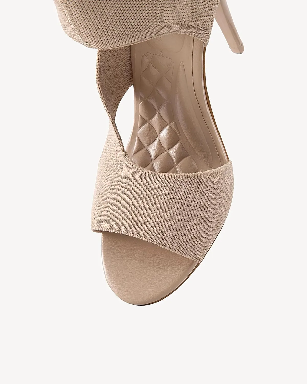 Mousse Fit Women Retro Peep Toe Elegant Stiletto Low Heeled Sandals Breathable Mesh Knit Elastic Design Upper Comfortable Shoes