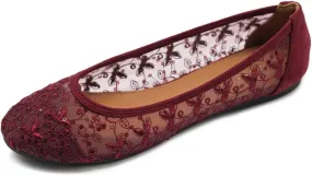 Ollio Women's Shoes Dots or Floral Lace Breathable Round Toe Ballet Flats F123-124