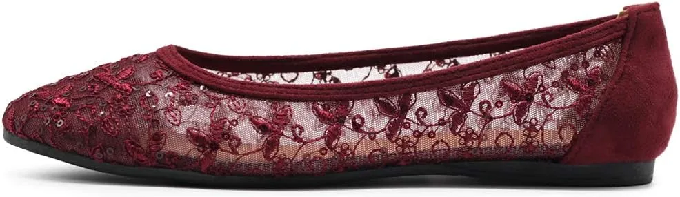Ollio Women's Shoes Dots or Floral Lace Breathable Round Toe Ballet Flats F123-124