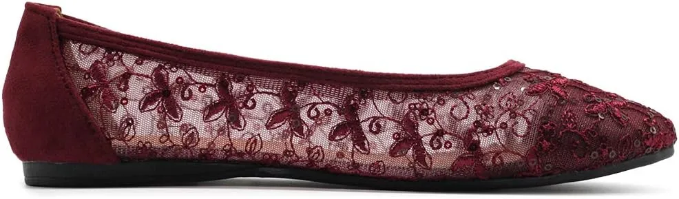 Ollio Women's Shoes Dots or Floral Lace Breathable Round Toe Ballet Flats F123-124