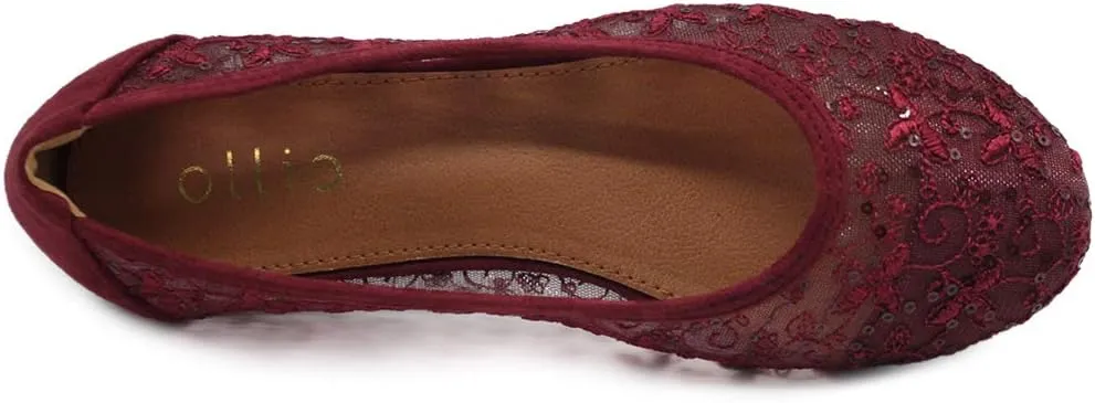 Ollio Women's Shoes Dots or Floral Lace Breathable Round Toe Ballet Flats F123-124