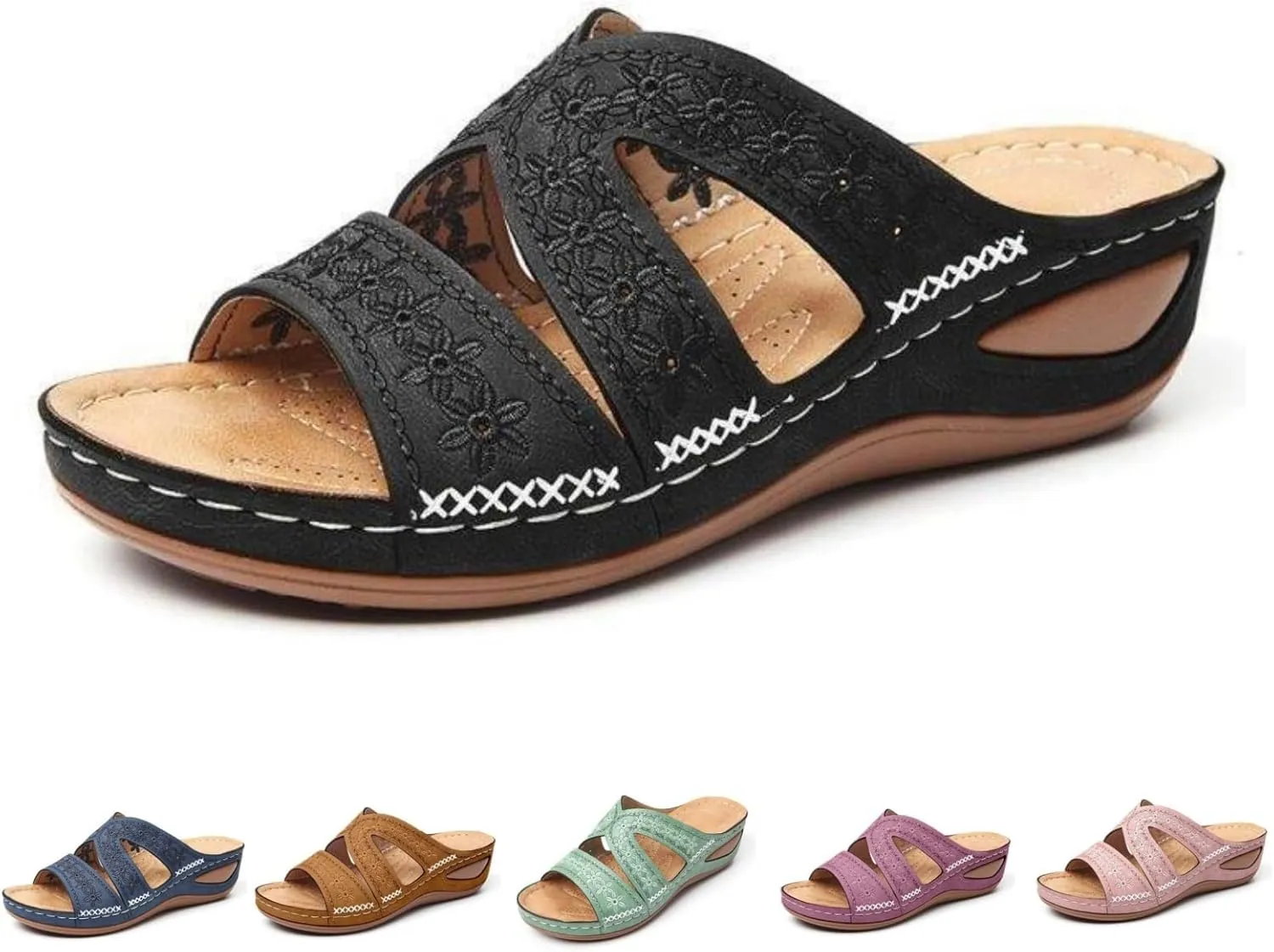 Orthopedic Sandals For Women Slip On Open Toe Soft Feetbed Flats Sandal Comfortable Walking Slippers Summer Arch Support Flip Flops Slip On Open Toe Soft Feetbed Flats Sandal