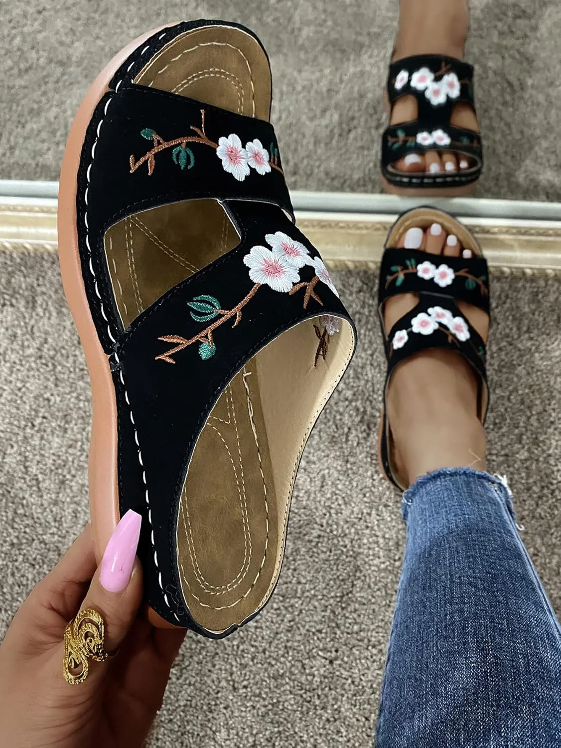 Orthopedic Sandals For Women Slip On Open Toe Soft Feetbed Flats Sandal Comfortable Walking Slippers Summer Arch Support Flip Flops Slip On Open Toe Soft Feetbed Flats Sandal