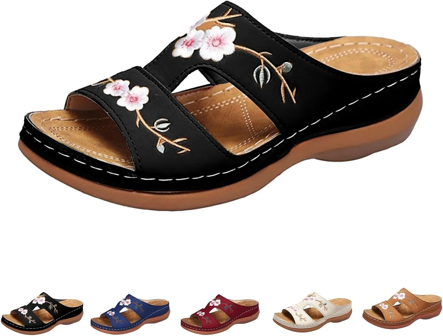 Orthopedic Sandals For Women Slip On Open Toe Soft Feetbed Flats Sandal Comfortable Walking Slippers Summer Arch Support Flip Flops Slip On Open Toe Soft Feetbed Flats Sandal