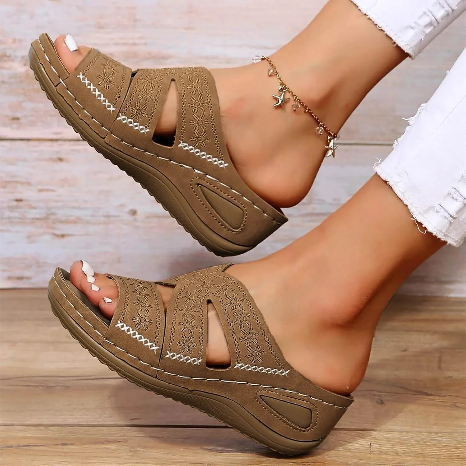 Orthopedic Wedge Sandals for Women 2025, Women's Comfy Orthotic Sandals, Non Slip Summer Dressy Slides Arch Support