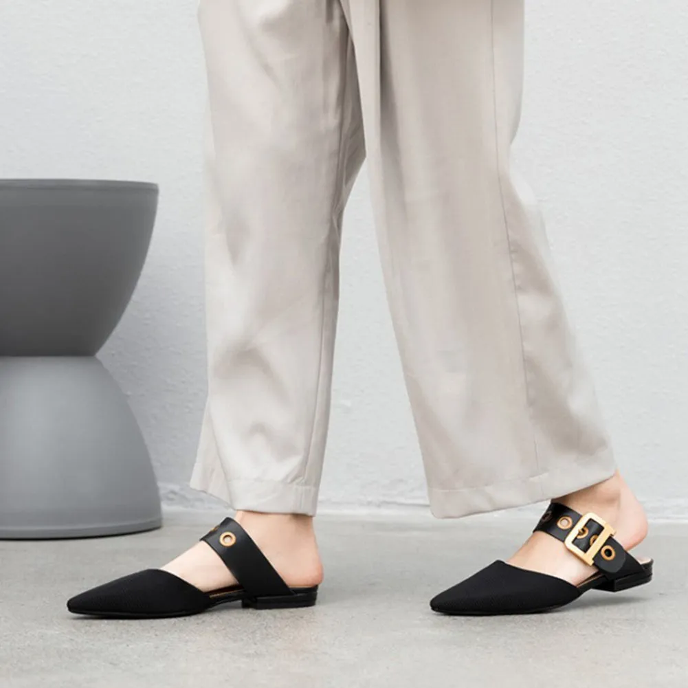 Pointed Toe Flat Mules Slippers Sandals with Buckle