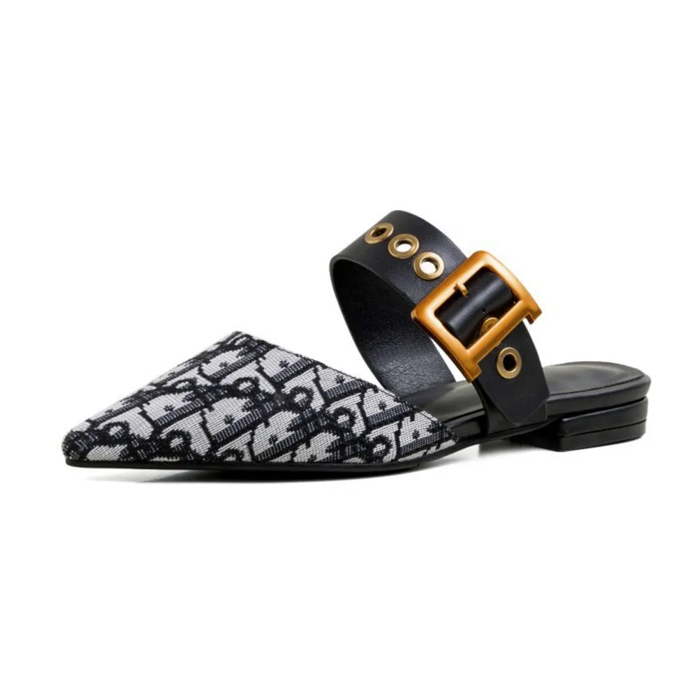 Pointed Toe Flat Mules Slippers Sandals with Buckle