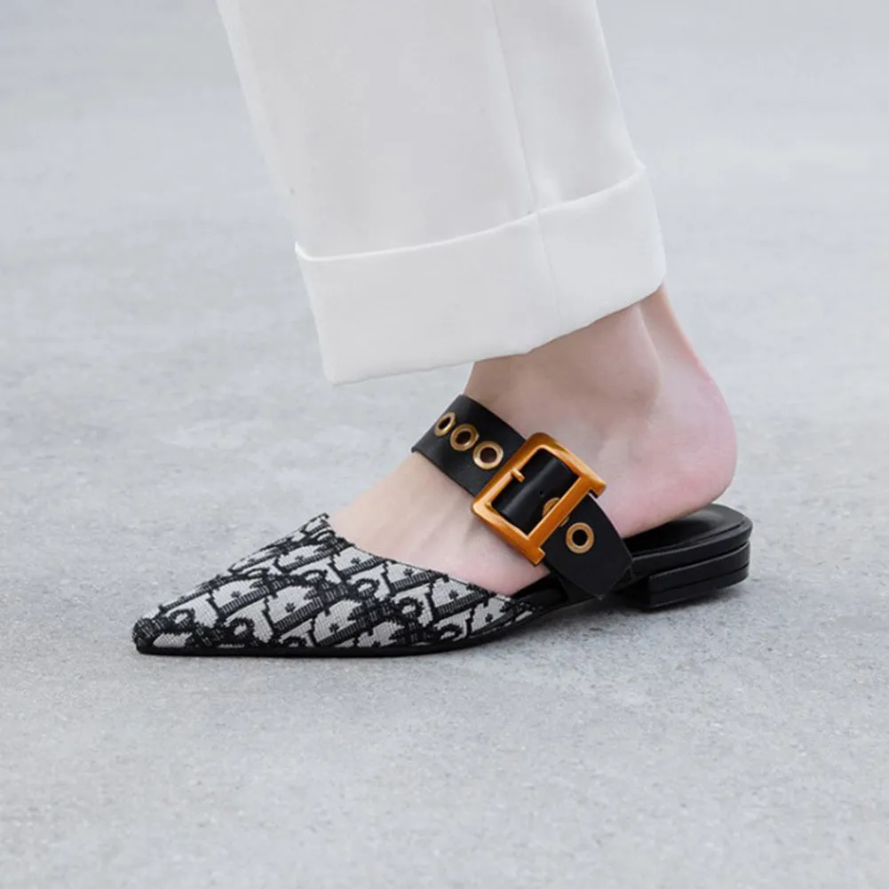 Pointed Toe Flat Mules Slippers Sandals with Buckle