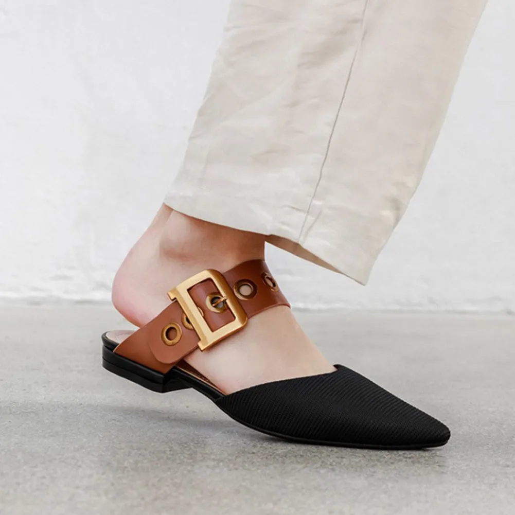 Pointed Toe Flat Mules Slippers Sandals with Buckle