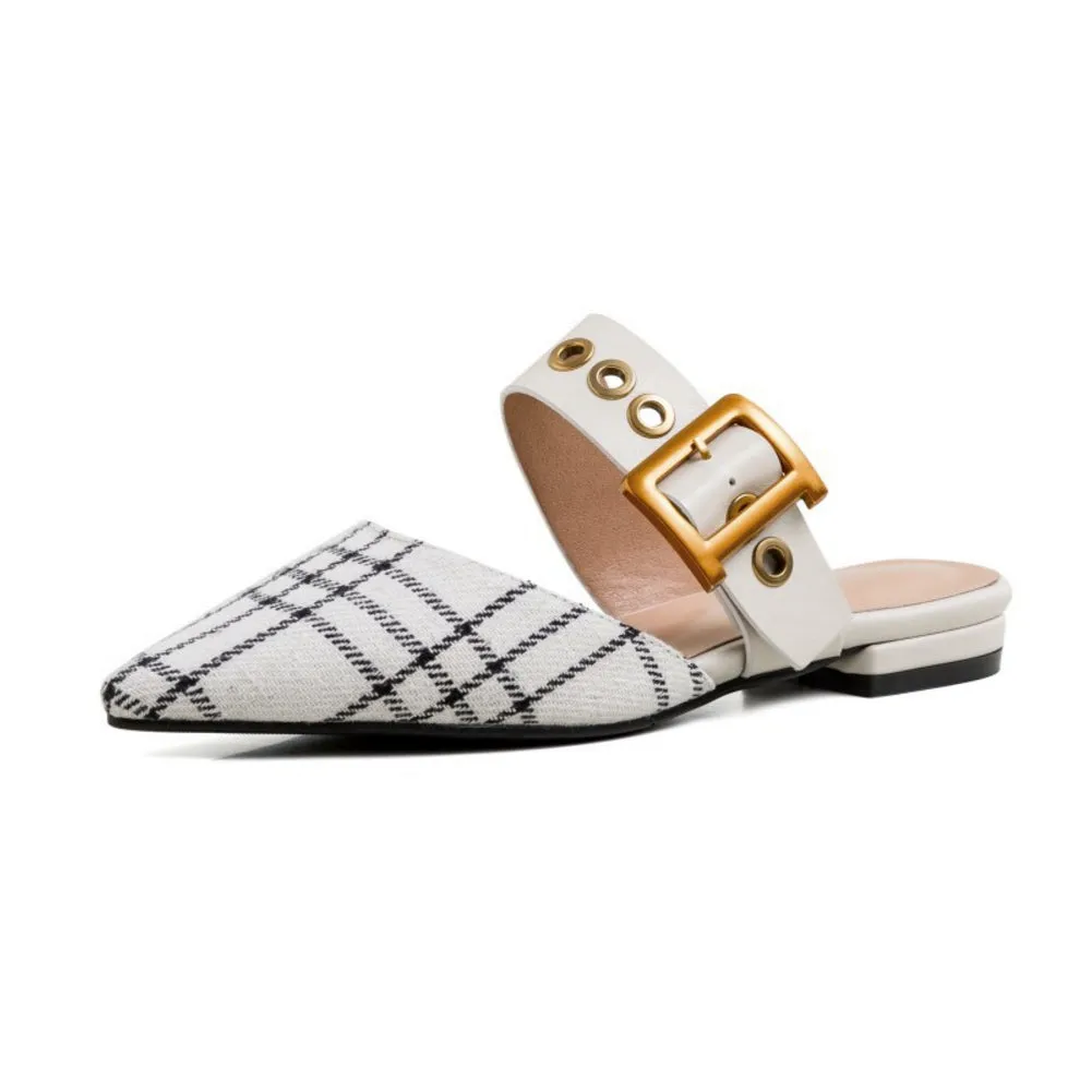 Pointed Toe Flat Mules Slippers Sandals with Buckle