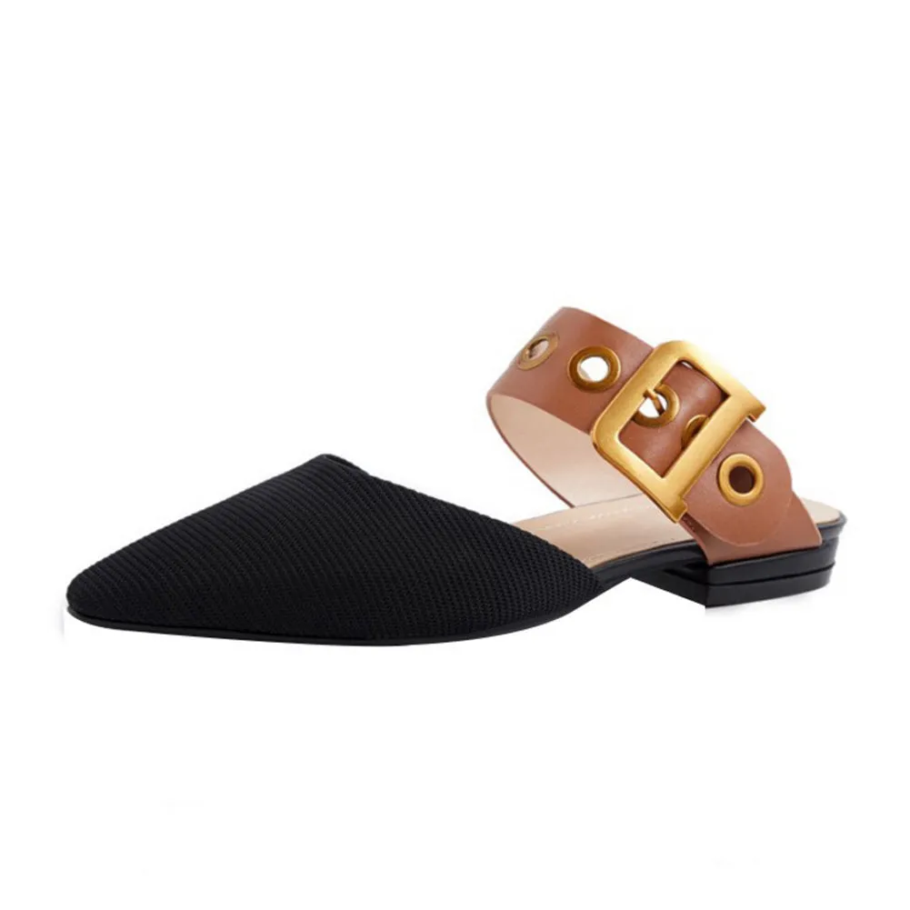 Pointed Toe Flat Mules Slippers Sandals with Buckle