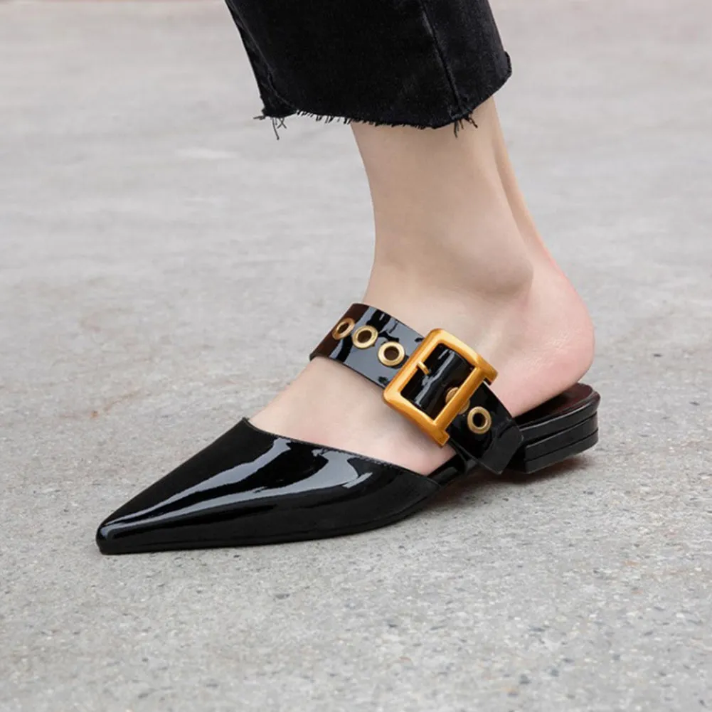 Pointed Toe Flat Mules Slippers Sandals with Buckle