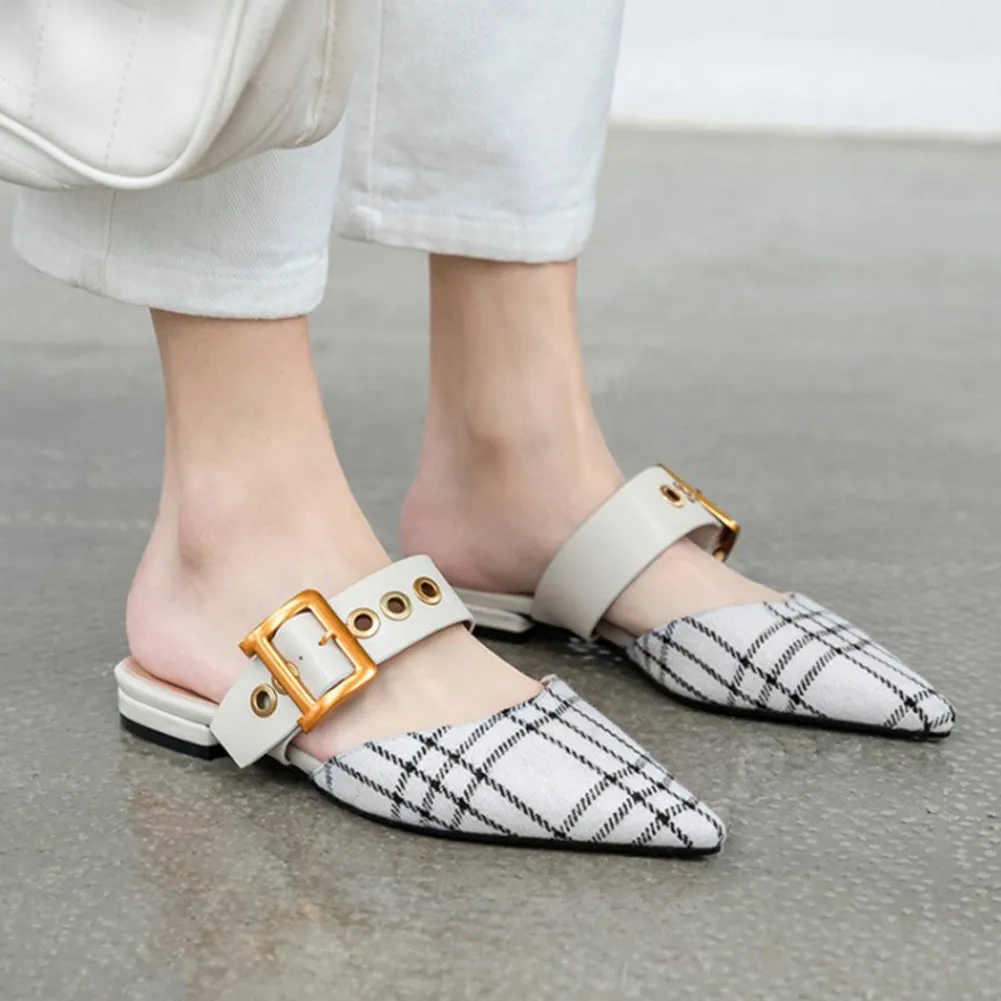 Pointed Toe Flat Mules Slippers Sandals with Buckle