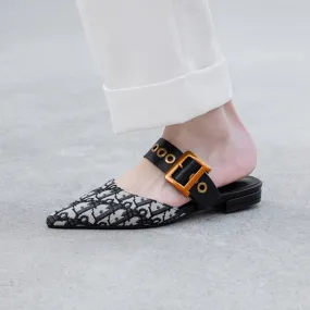 Pointed Toe Flat Mules Slippers Sandals with Buckle